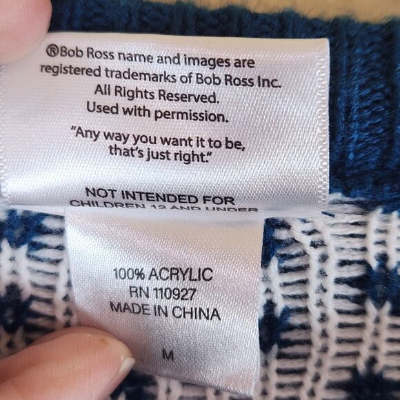 BOB ROSS Unisex Blue/ White Happy Trees Sweater ugly sweater soft winter Size M - Picture 3 of 10